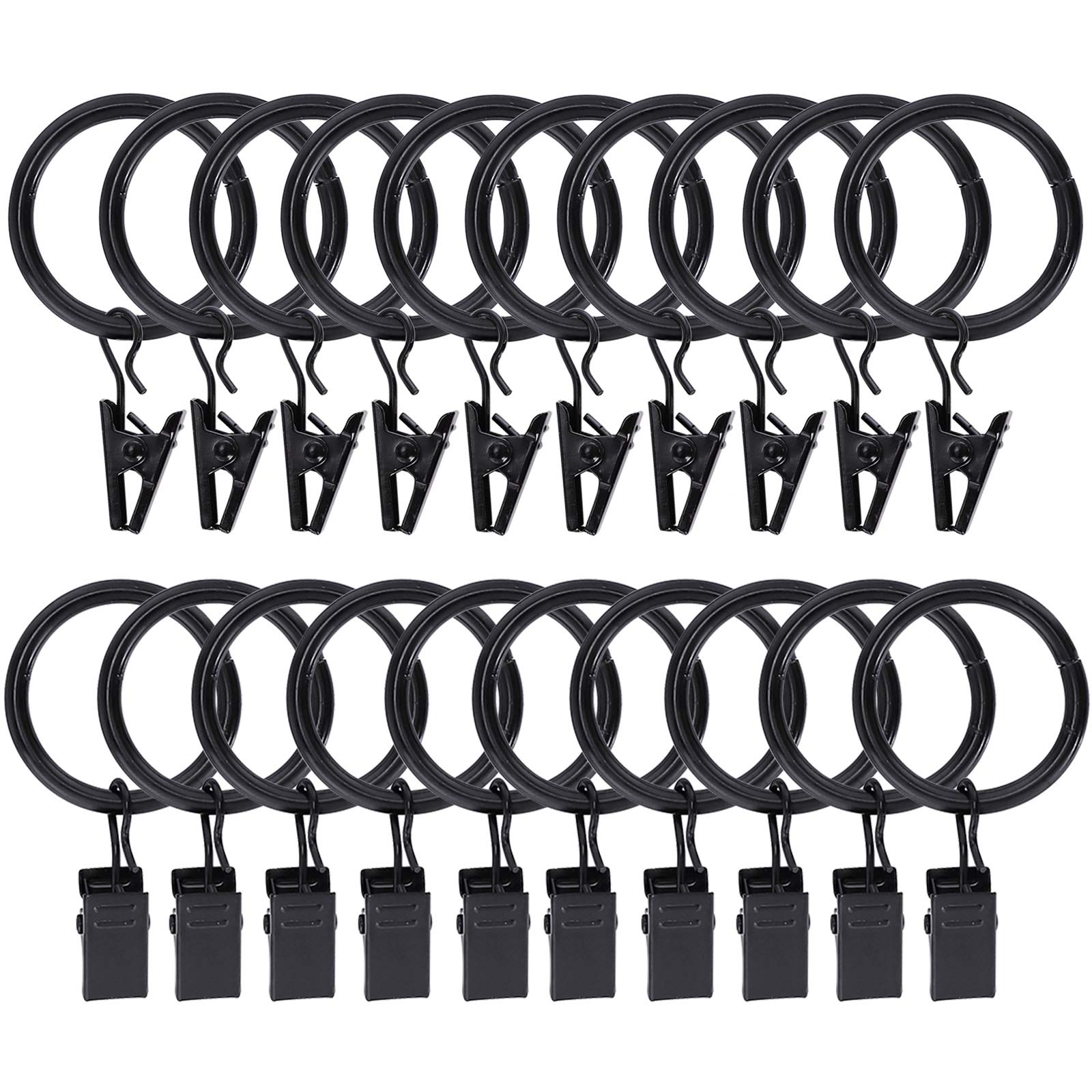 Curtain Rings with Clips Hooks, Drapery Rings Stainless Steel Metal Curtain Hangers Clips