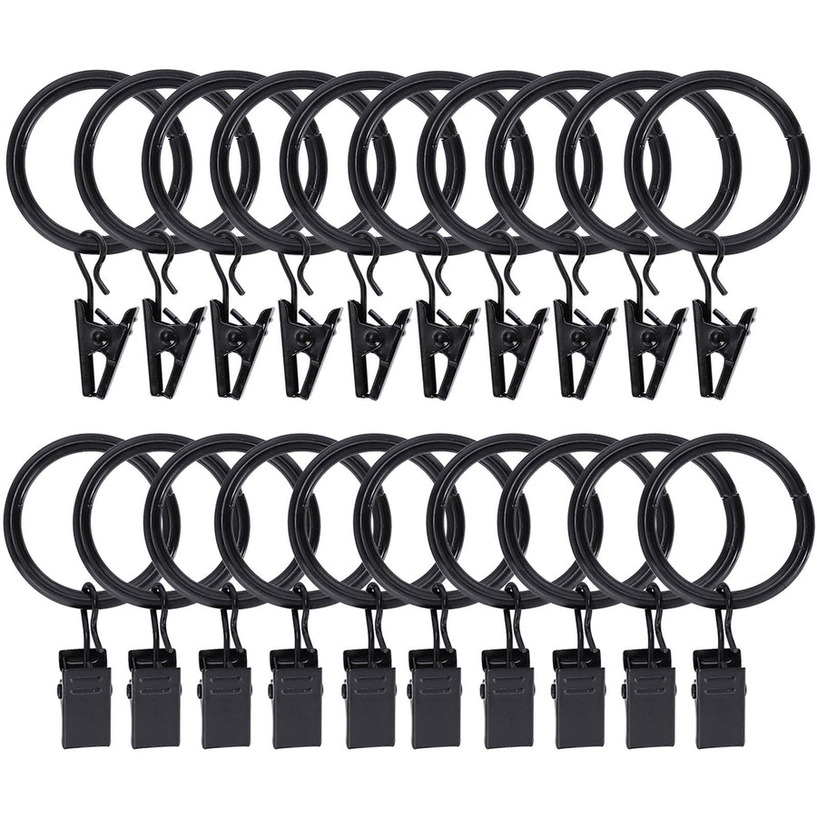 Curtain Rings with Clips Hooks, Drapery Rings Stainless Steel Metal Curtain Hangers Clips