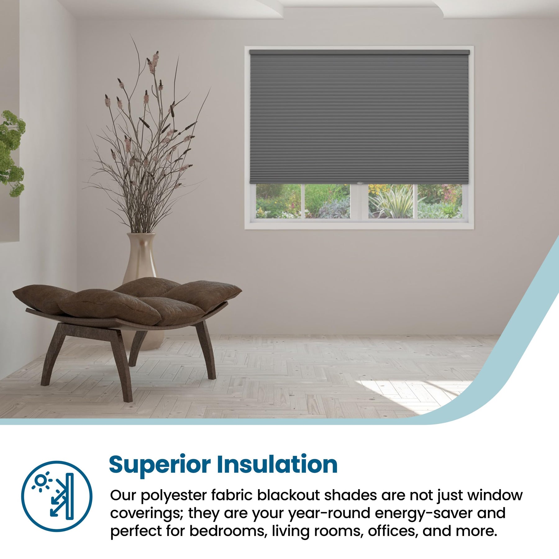 BlindsAvenue Cellular Honeycomb Cordless Shade, 9/16" Single Cell, Blackout