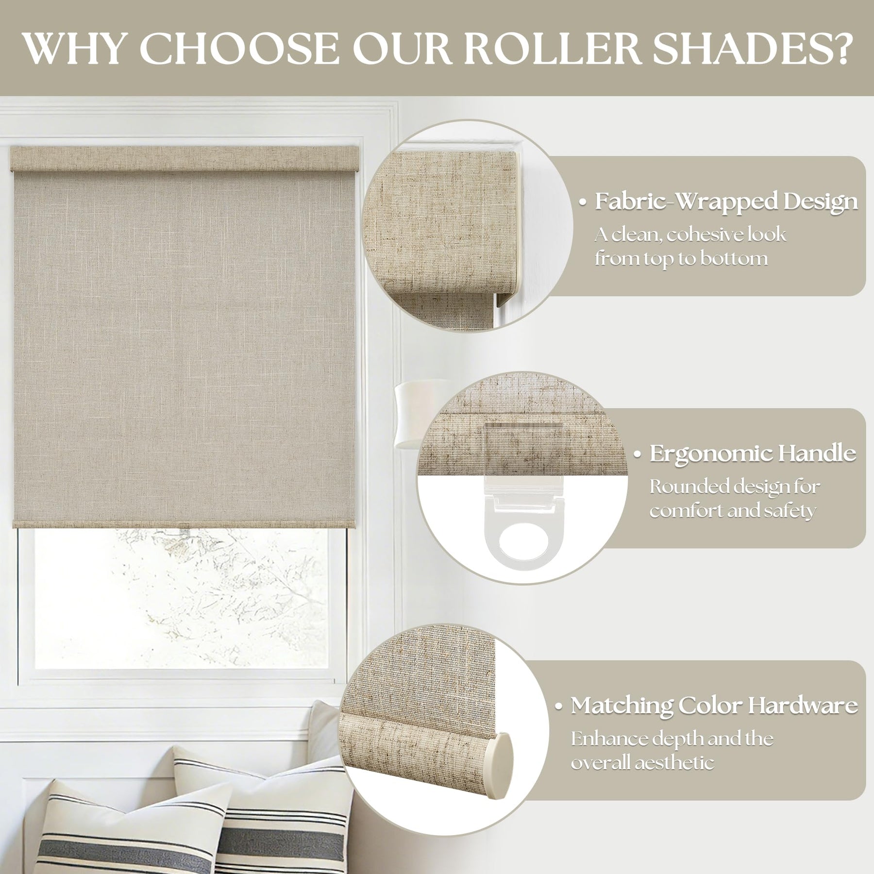 Cordless Light Filtering Roller Shades for Windows
