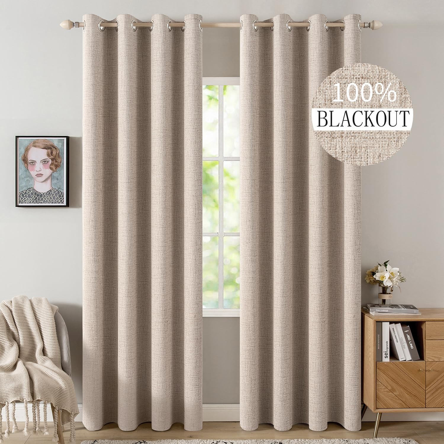 100% Blackout Linen Curtains for Bedroom & Living Room
