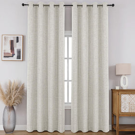 Full Blackout Faux Linen Grommet Curtains