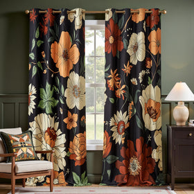 Boho Floral Room Darkening Linen Curtains