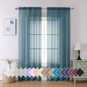 Airy Sheer Voile Curtains Set for Living Room & Bedroom