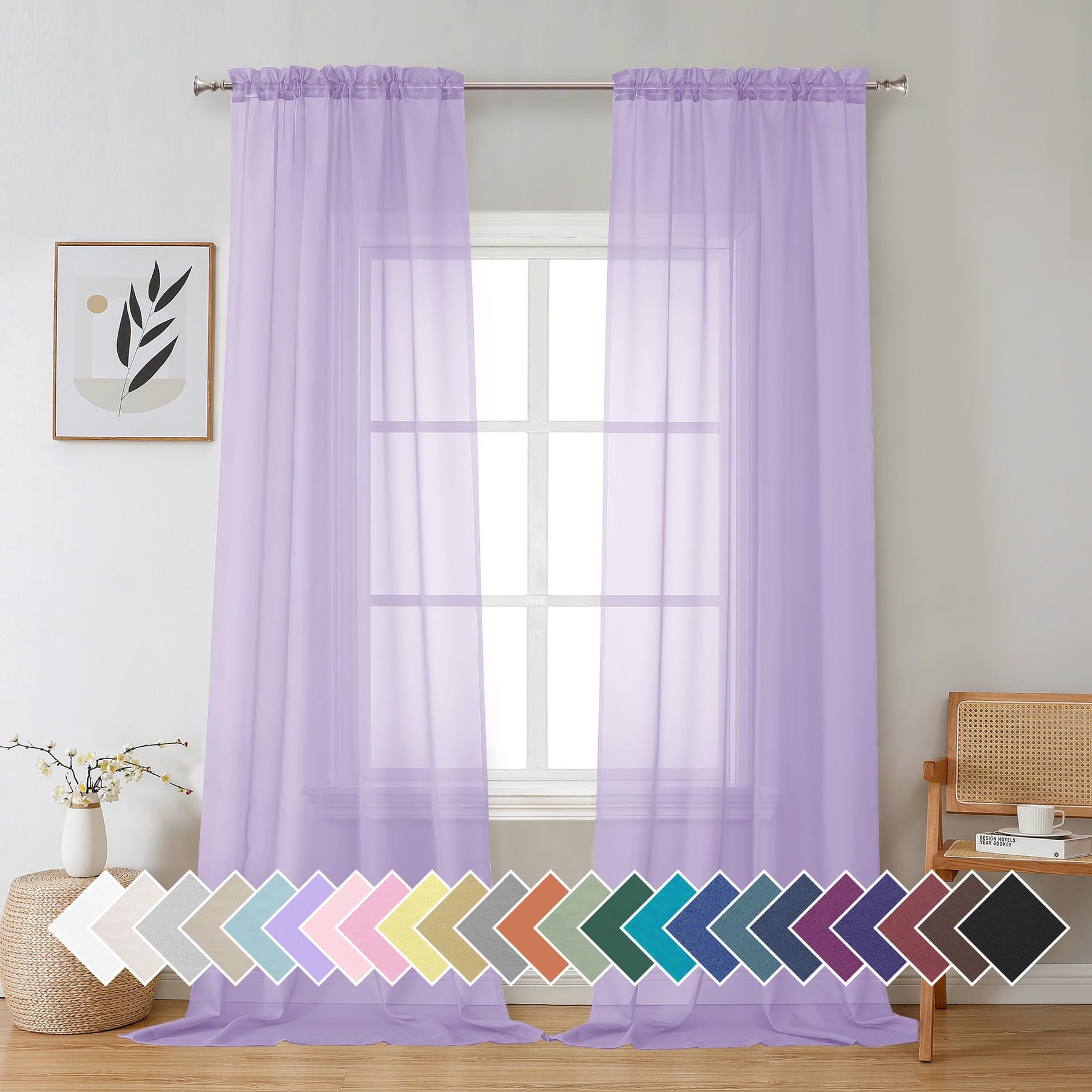Airy Sheer Voile Curtains Set for Living Room & Bedroom