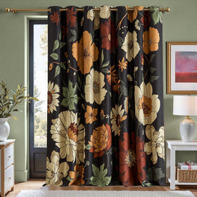 Boho Floral Room Darkening Linen Curtains