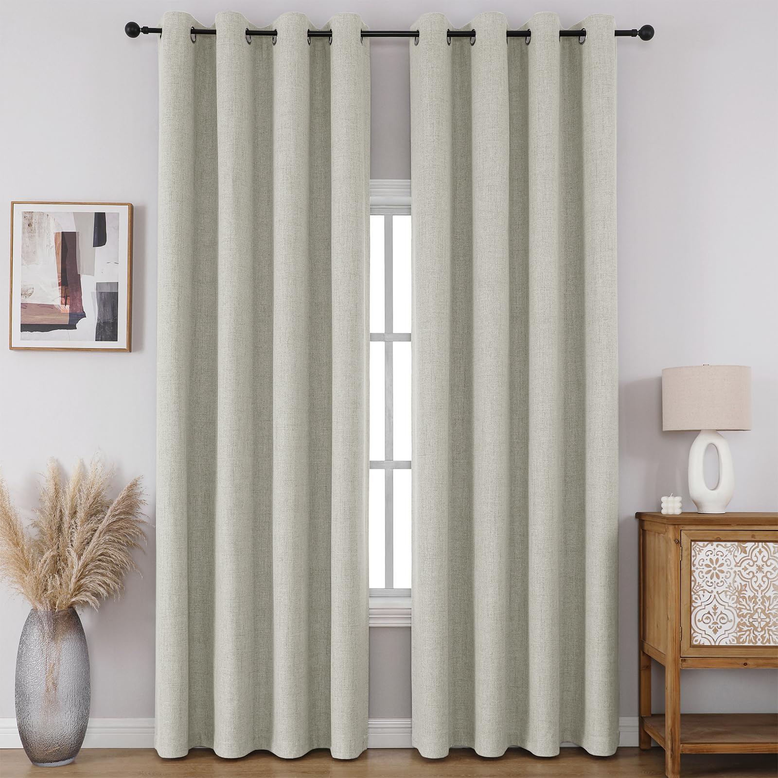 Full Blackout Faux Linen Grommet Curtains