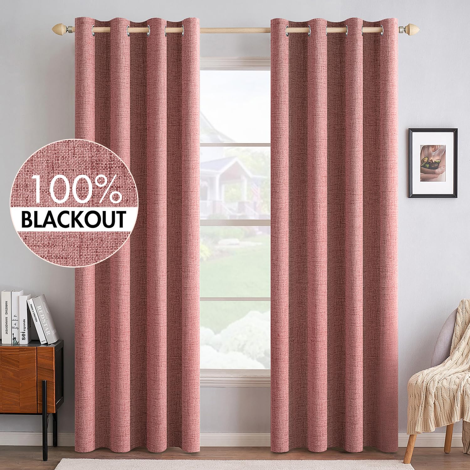 100% Blackout Linen Curtains for Bedroom & Living Room