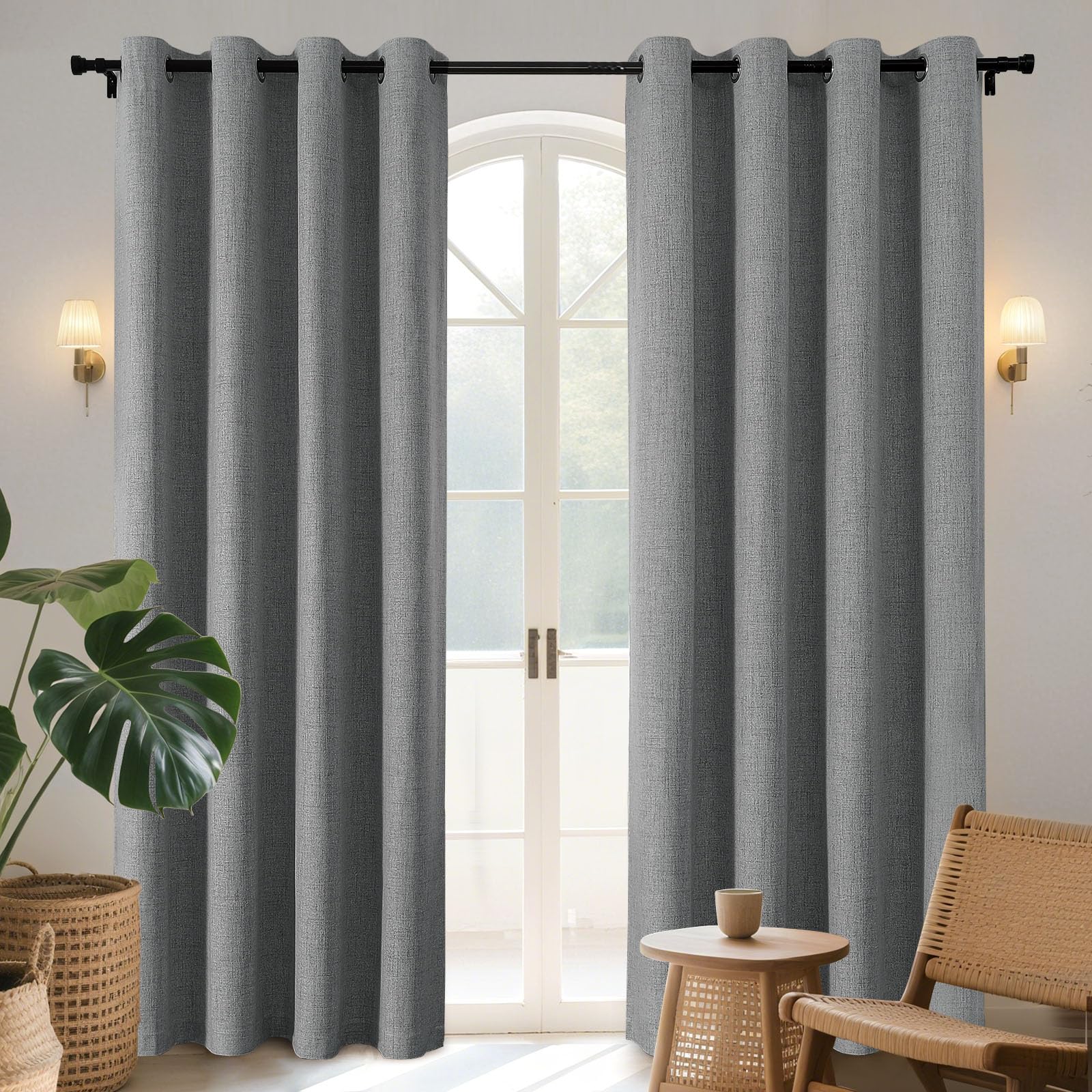 Joydeco 52 Inch Wide Bedroom 100% Faxu Linen Textured Privacy Curtains