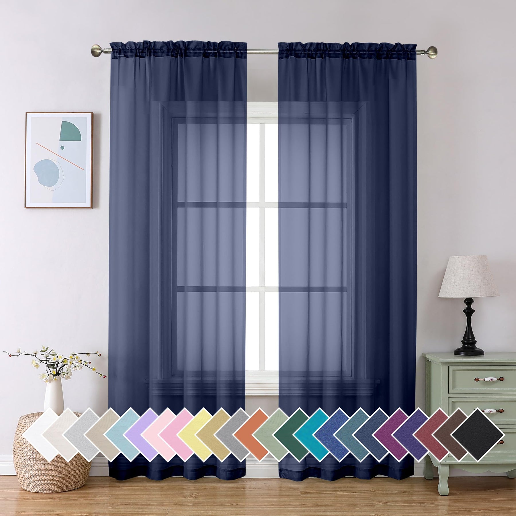 Airy Sheer Voile Curtains Set for Living Room & Bedroom