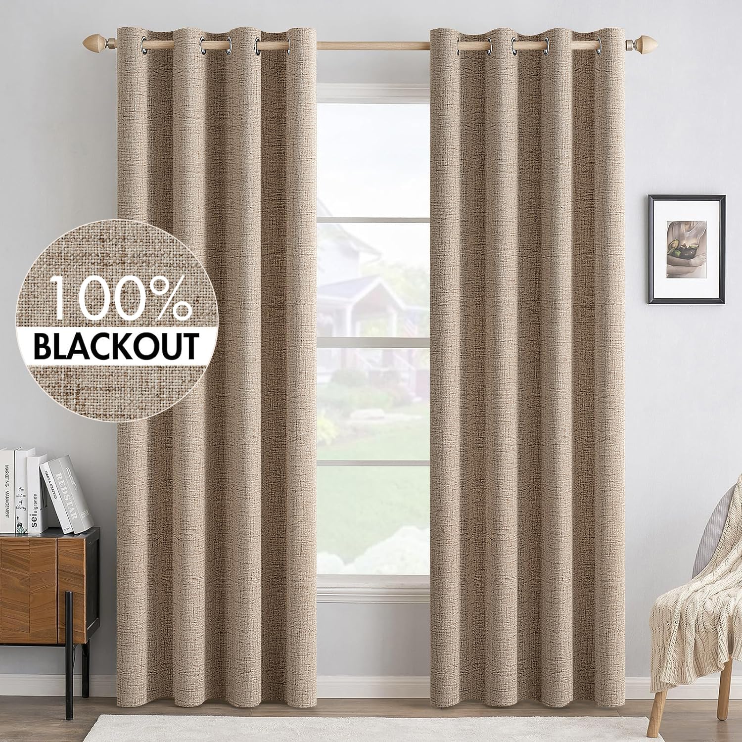 100% Blackout Linen Curtains for Bedroom & Living Room