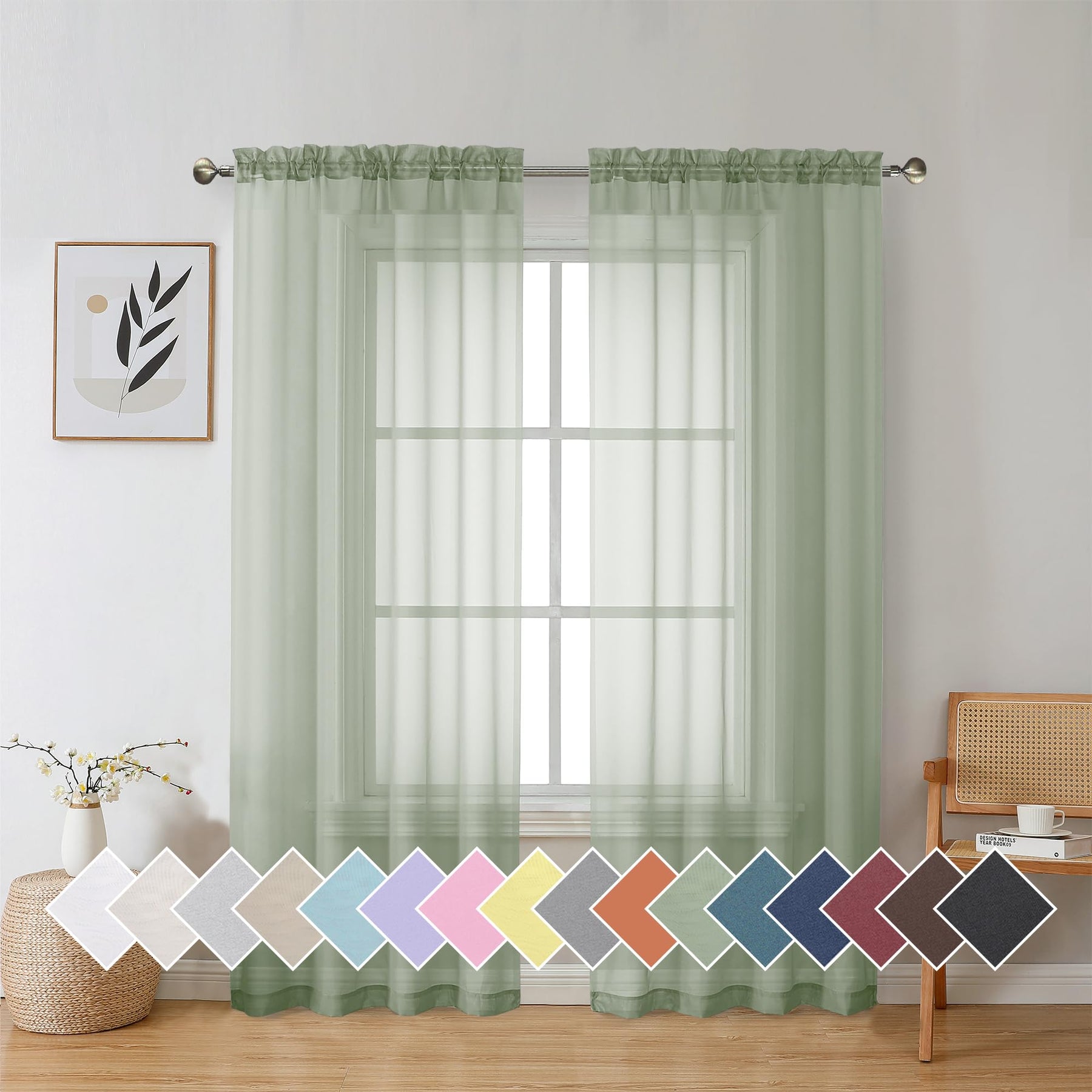 Airy Sheer Voile Curtains Set for Living Room & Bedroom