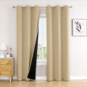 100% Blackout Thermal Insulated Grommet Curtains Set