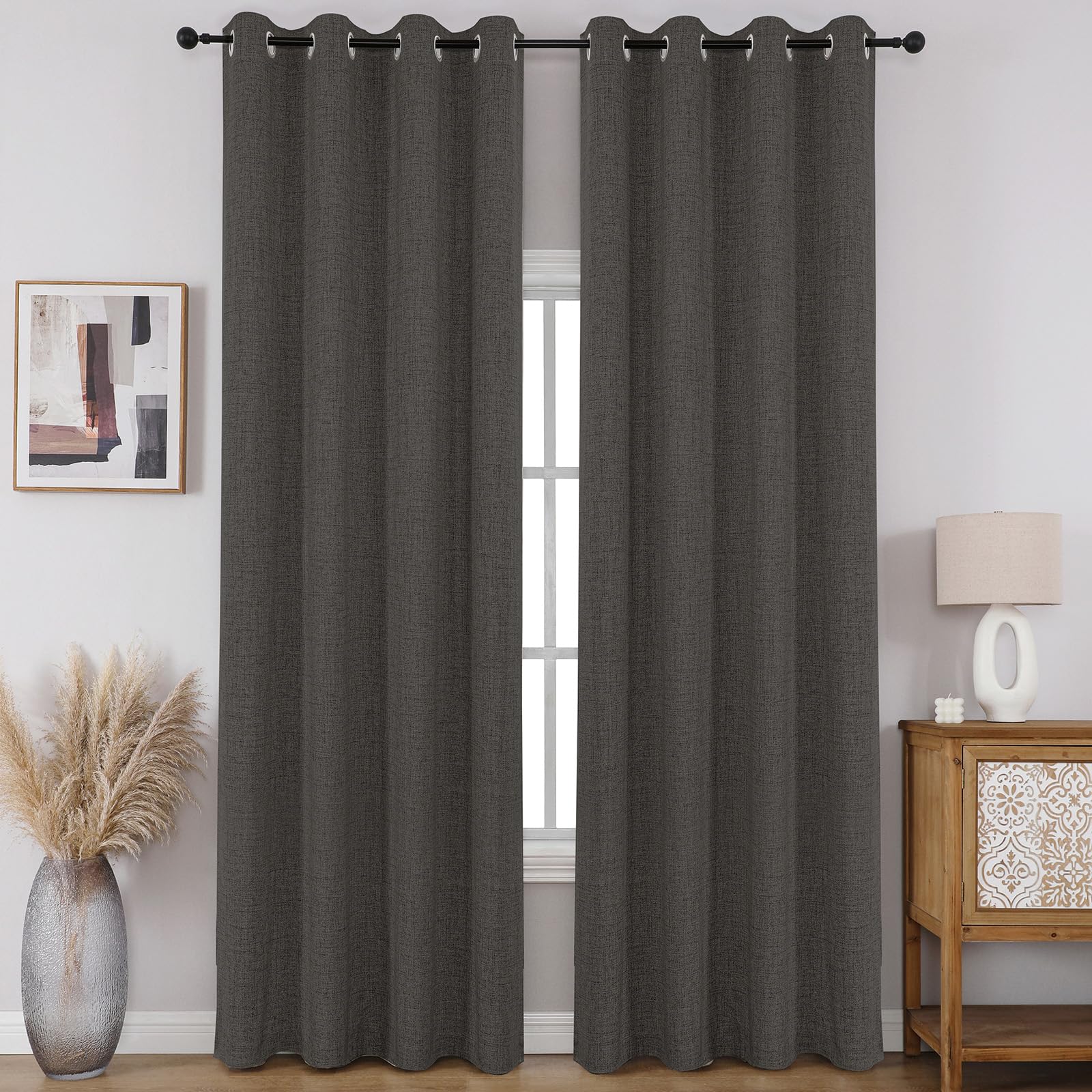 Full Blackout Faux Linen Grommet Curtains