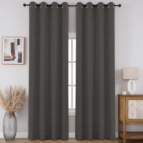 Full Blackout Faux Linen Grommet Curtains