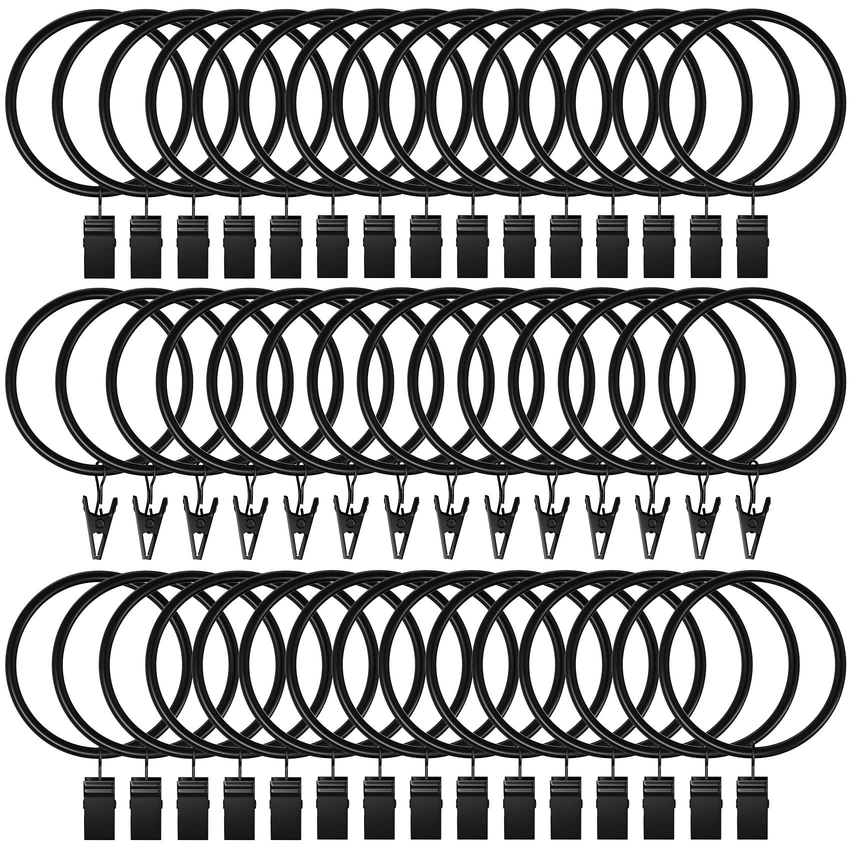 Curtain Rings with Clips Hooks, Drapery Rings Stainless Steel Metal Curtain Hangers Clips