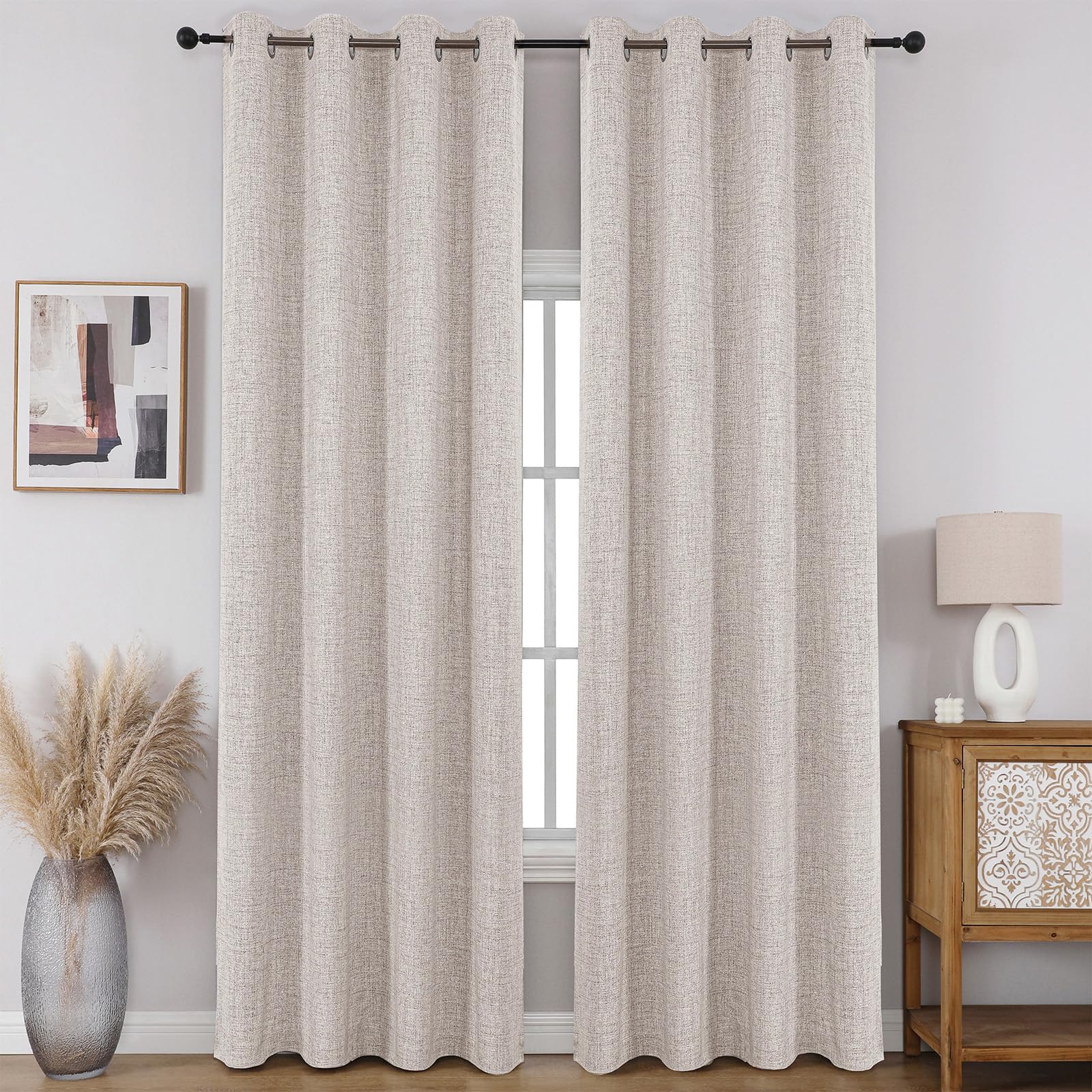Full Blackout Faux Linen Grommet Curtains