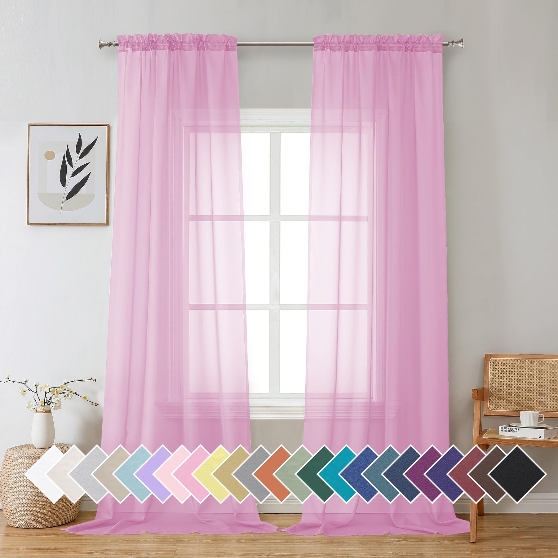Airy Sheer Voile Curtains Set for Living Room & Bedroom