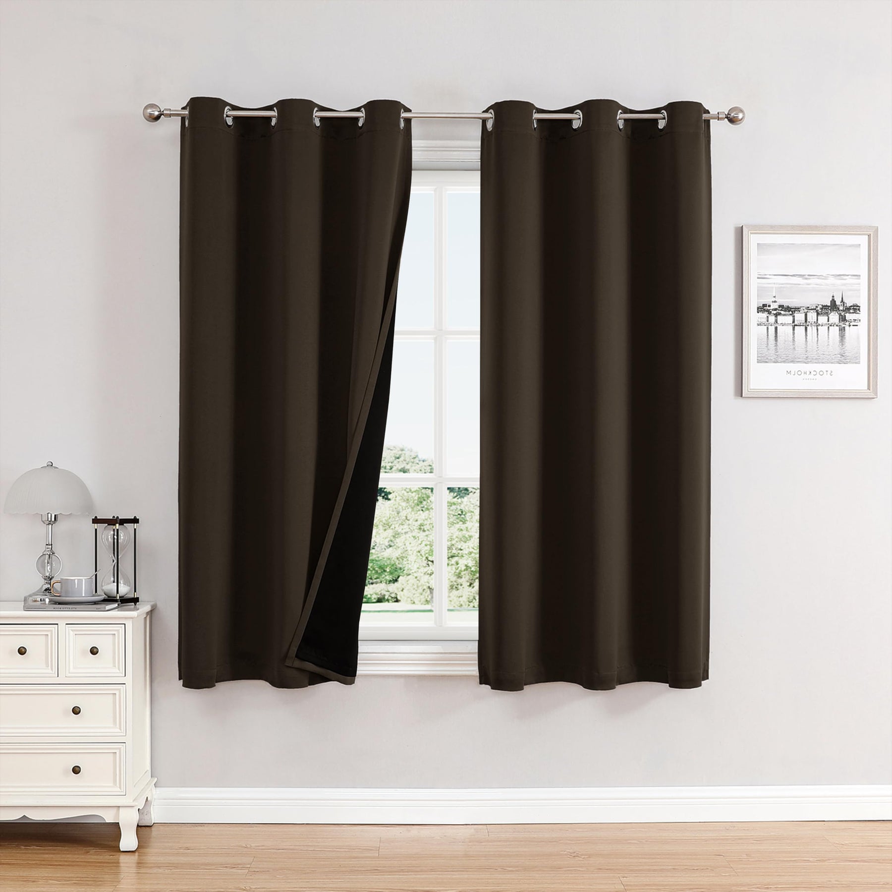 100% Blackout Thermal Insulated Grommet Curtains Set