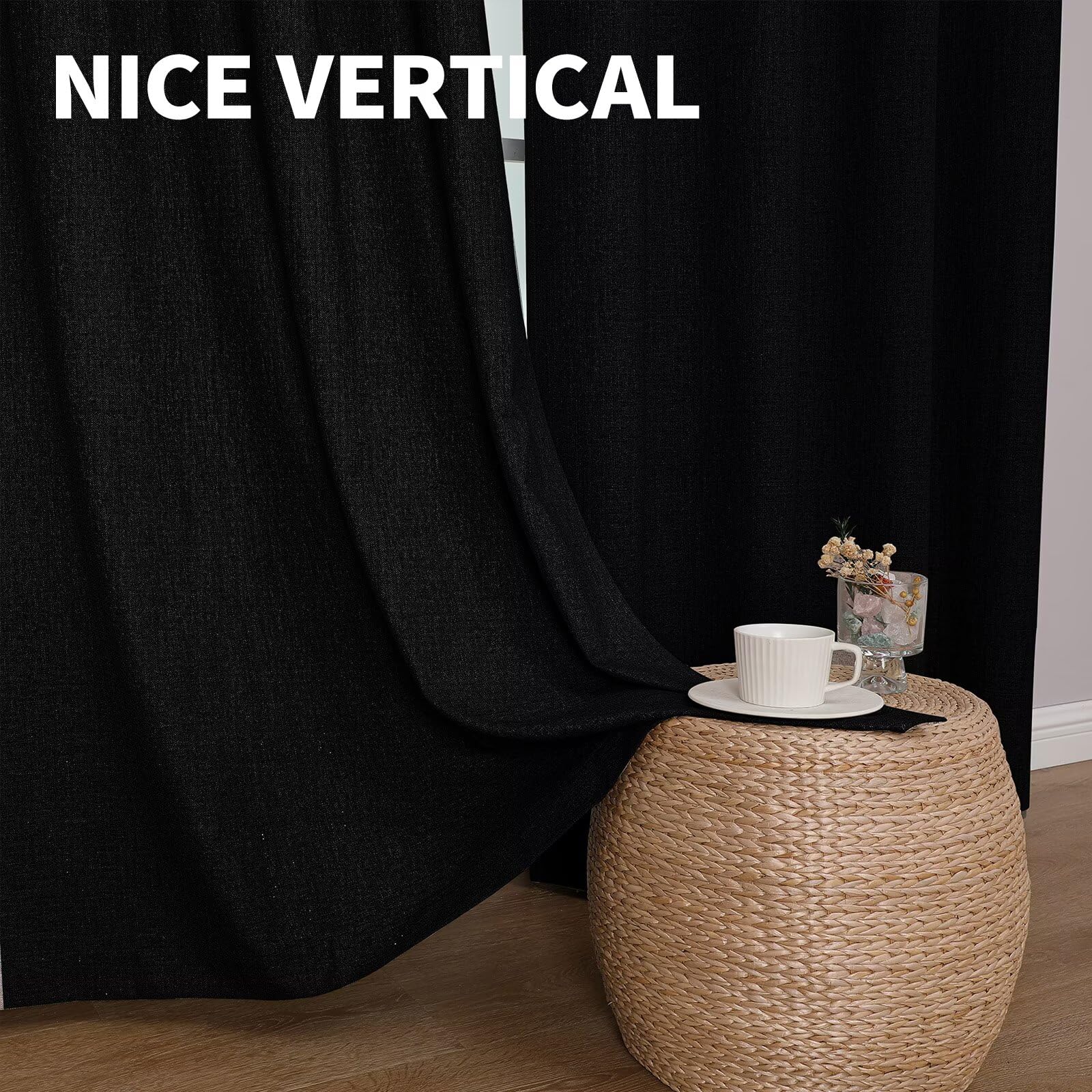 Full Blackout Faux Linen Grommet Curtains