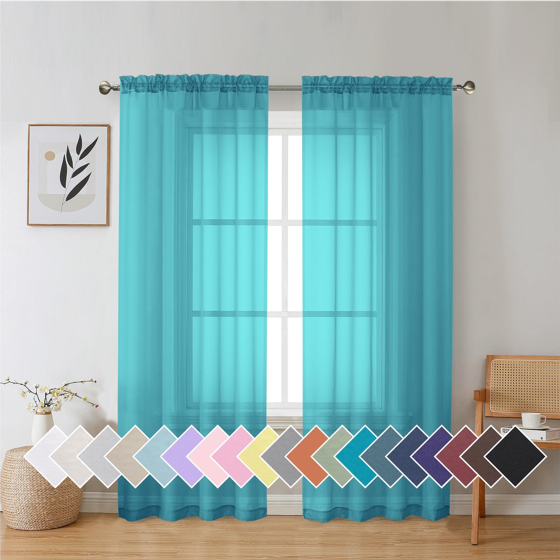 Airy Sheer Voile Curtains Set for Living Room & Bedroom