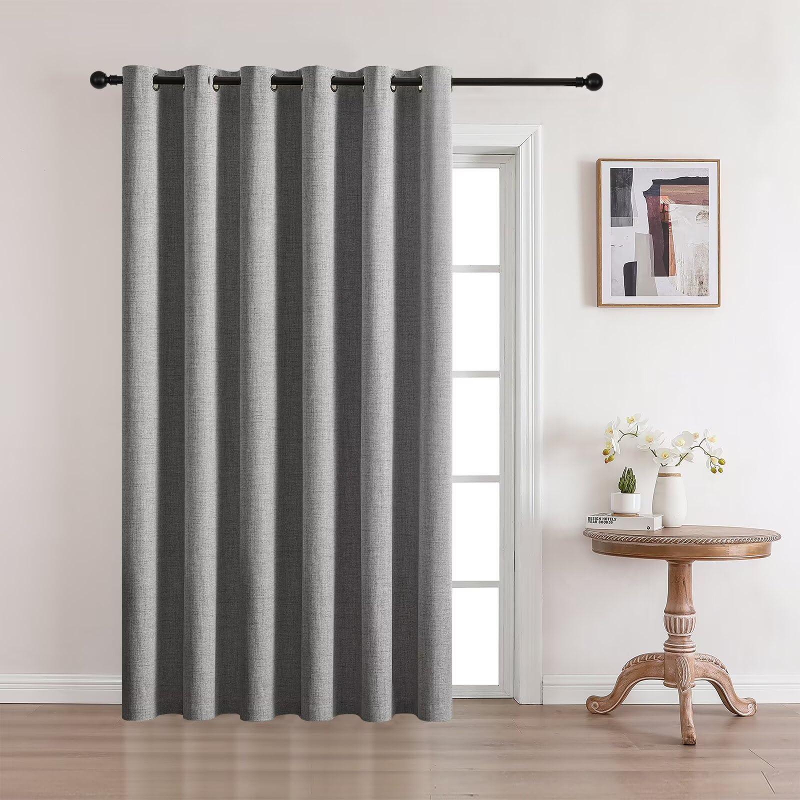 Full Blackout Faux Linen Grommet Curtains
