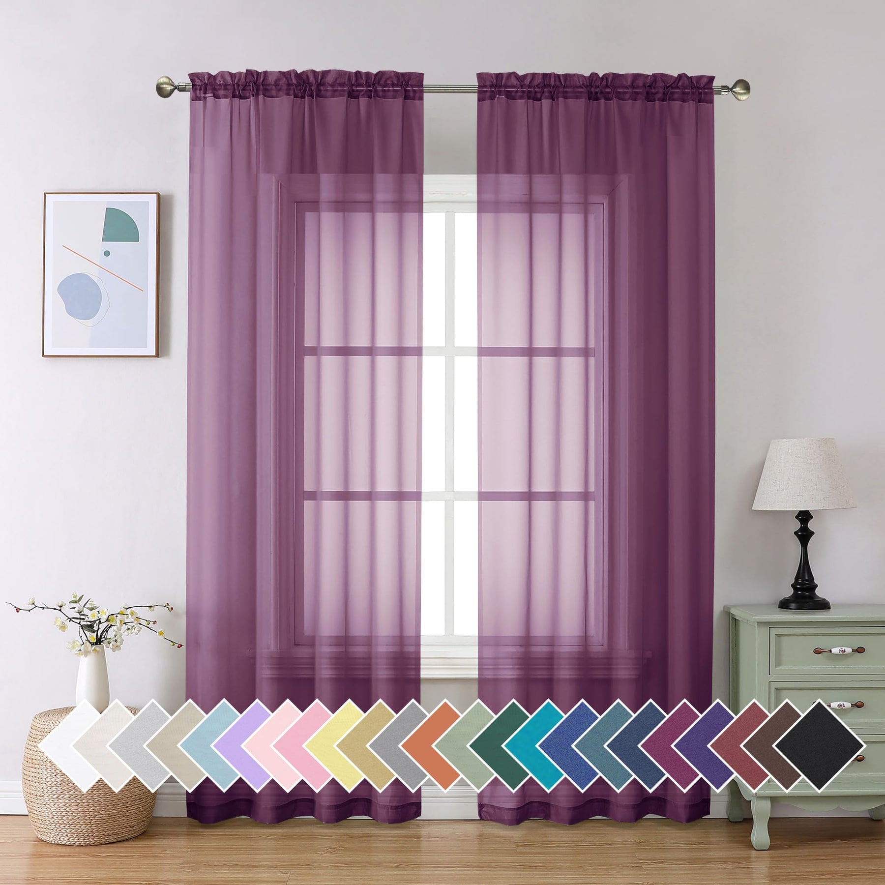 Airy Sheer Voile Curtains Set for Living Room & Bedroom