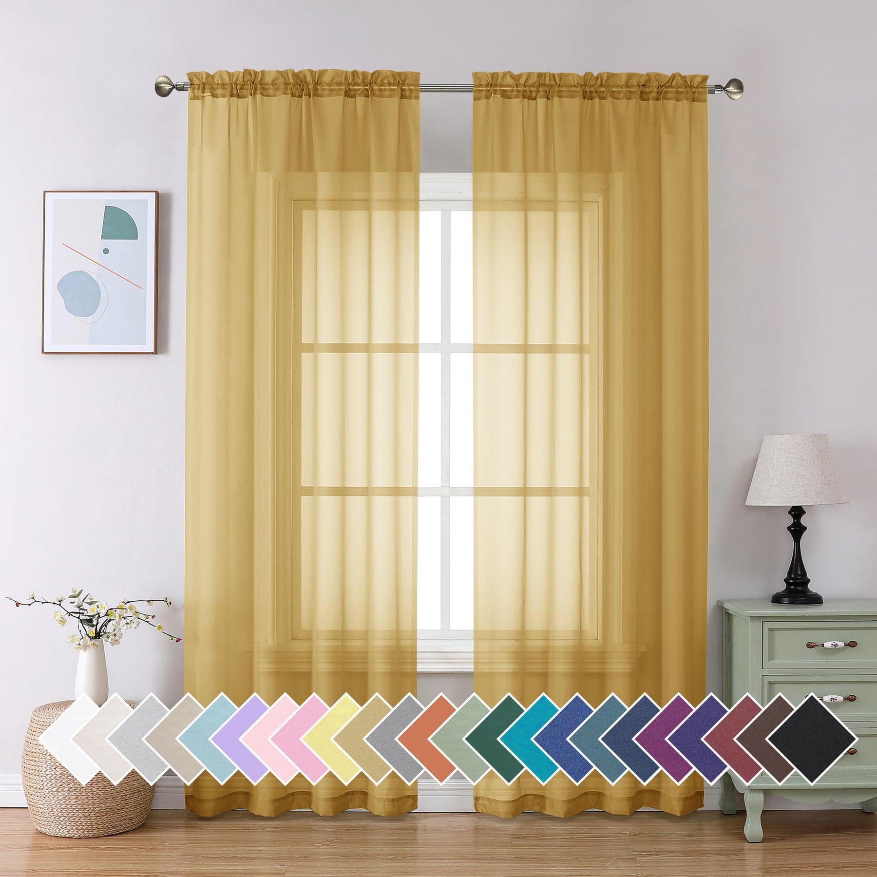 Airy Sheer Voile Curtains Set for Living Room & Bedroom
