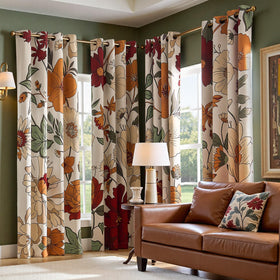 Boho Floral Room Darkening Linen Curtains