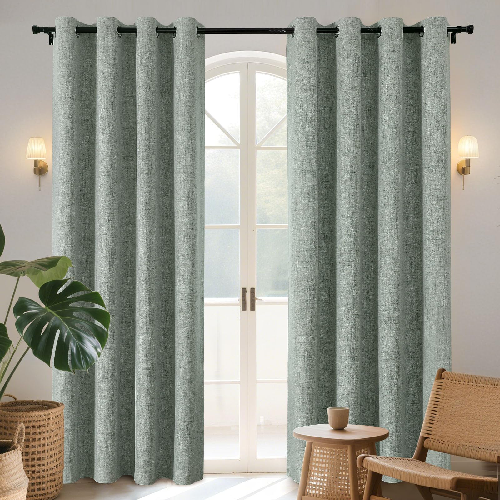 Joydeco 52 Inch Wide Bedroom 100% Faxu Linen Textured Privacy Curtains