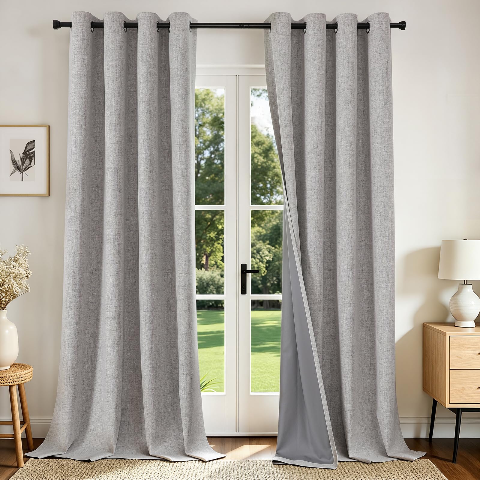Joydeco 52 Inch Wide Bedroom 100% Faxu Linen Textured Privacy Curtains