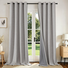 Joydeco 52 Inch Wide Bedroom 100% Faxu Linen Textured Privacy Curtains