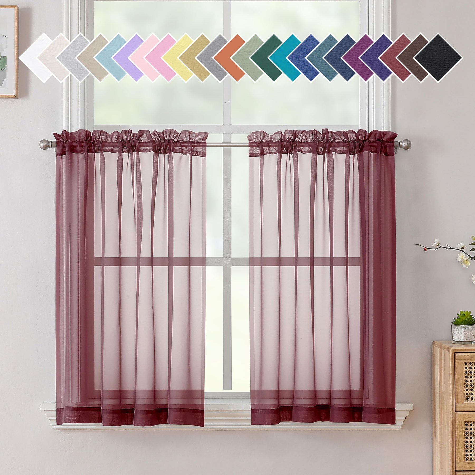 Airy Sheer Voile Curtains Set for Living Room & Bedroom