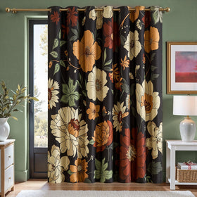 Boho Floral Room Darkening Linen Curtains
