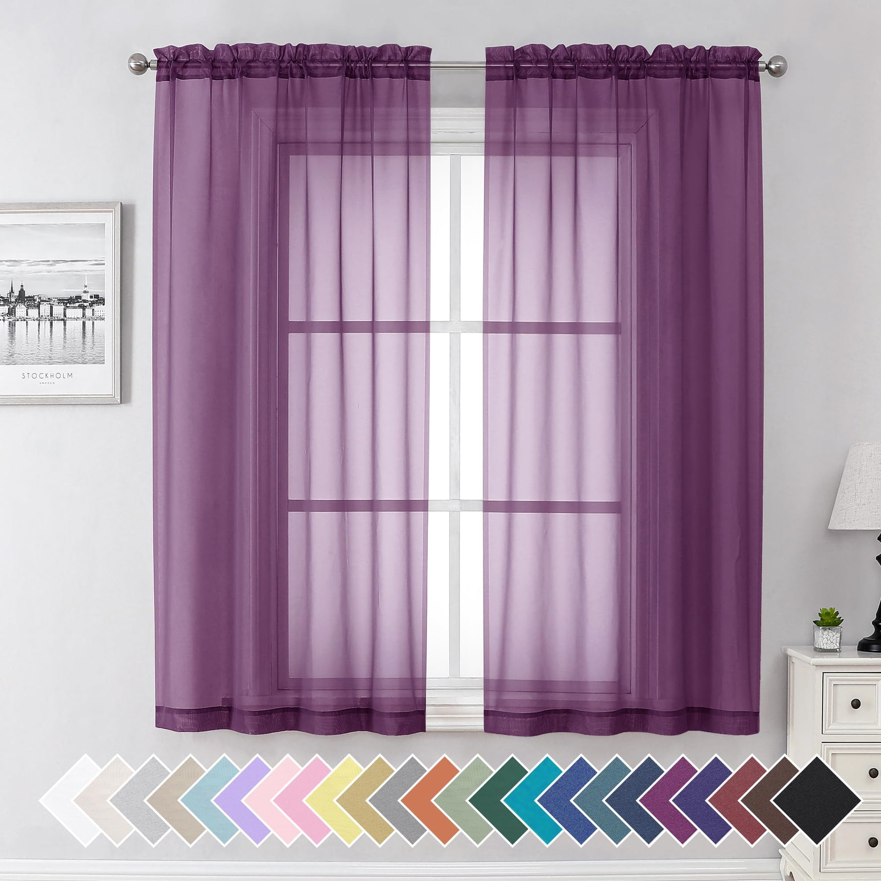 Airy Sheer Voile Curtains Set for Living Room & Bedroom