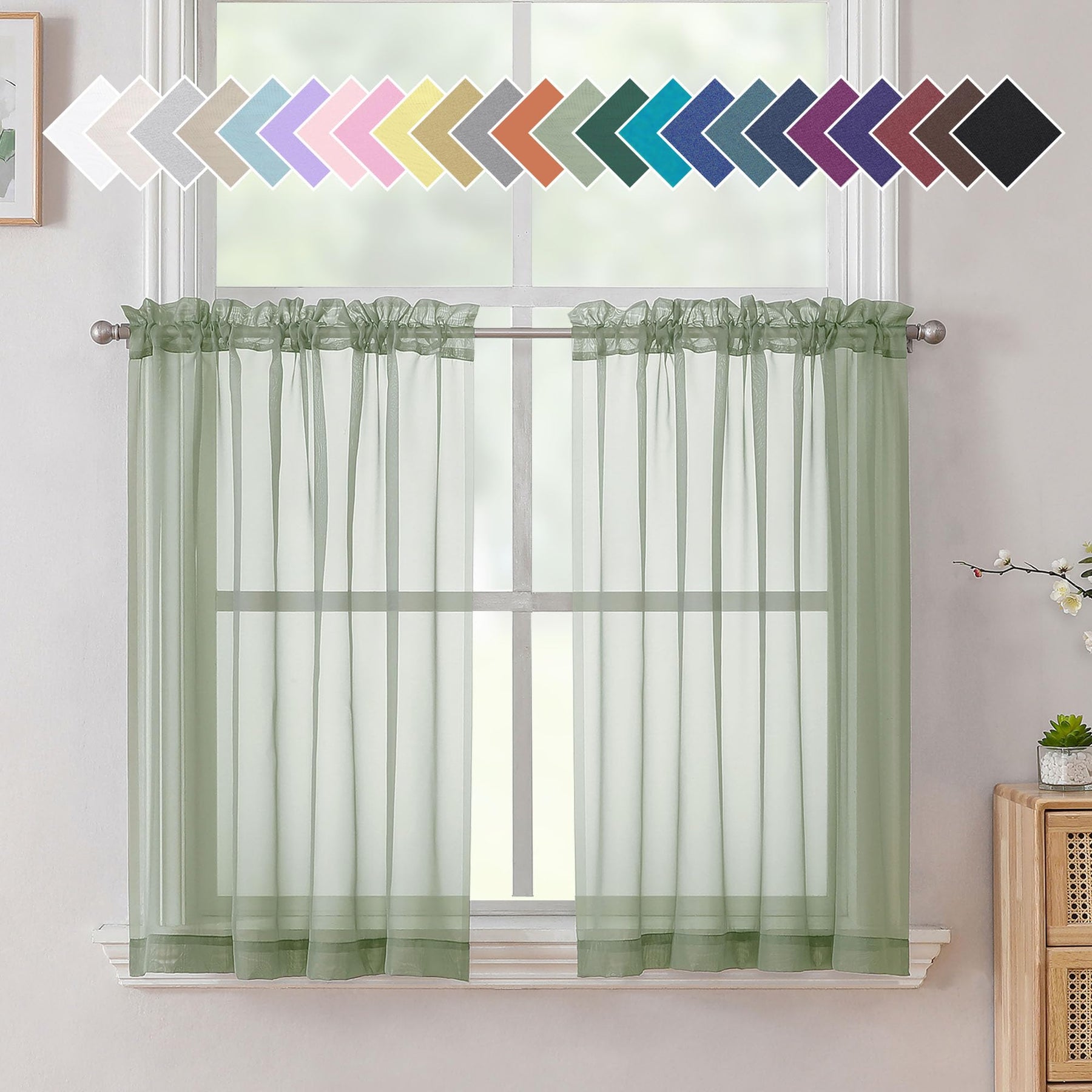 Airy Sheer Voile Curtains Set for Living Room & Bedroom