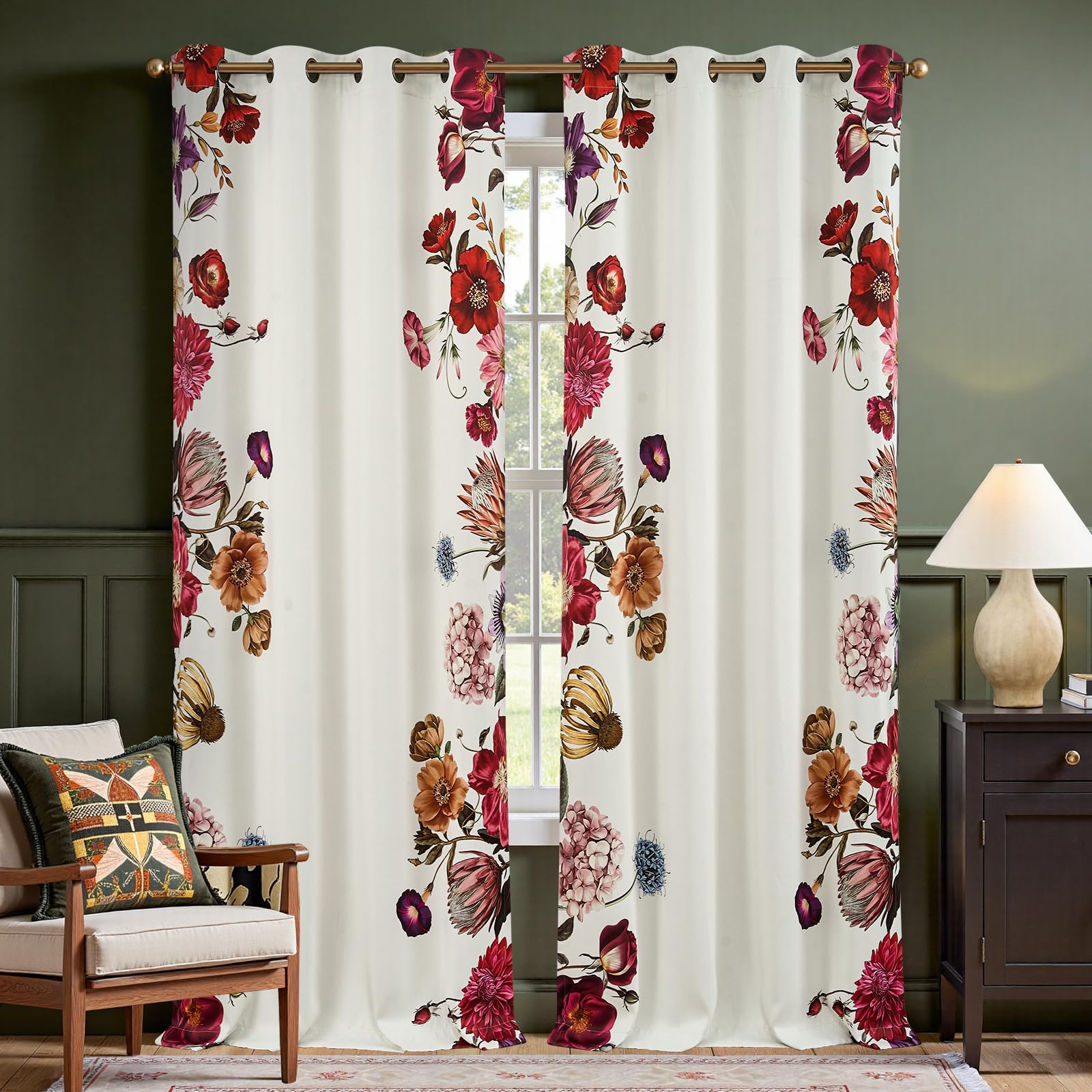 Boho Floral Room Darkening Linen Curtains