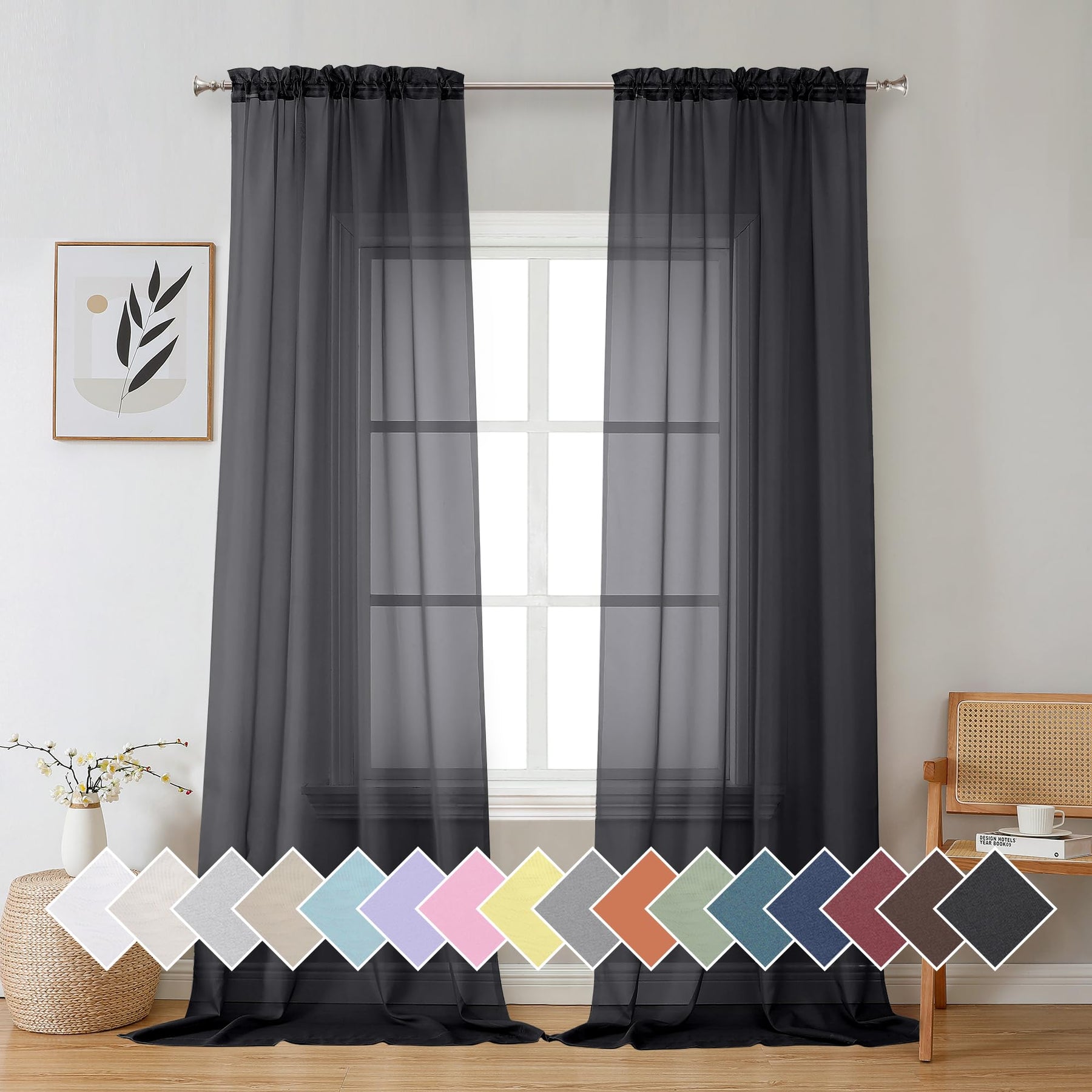 Airy Sheer Voile Curtains Set for Living Room & Bedroom