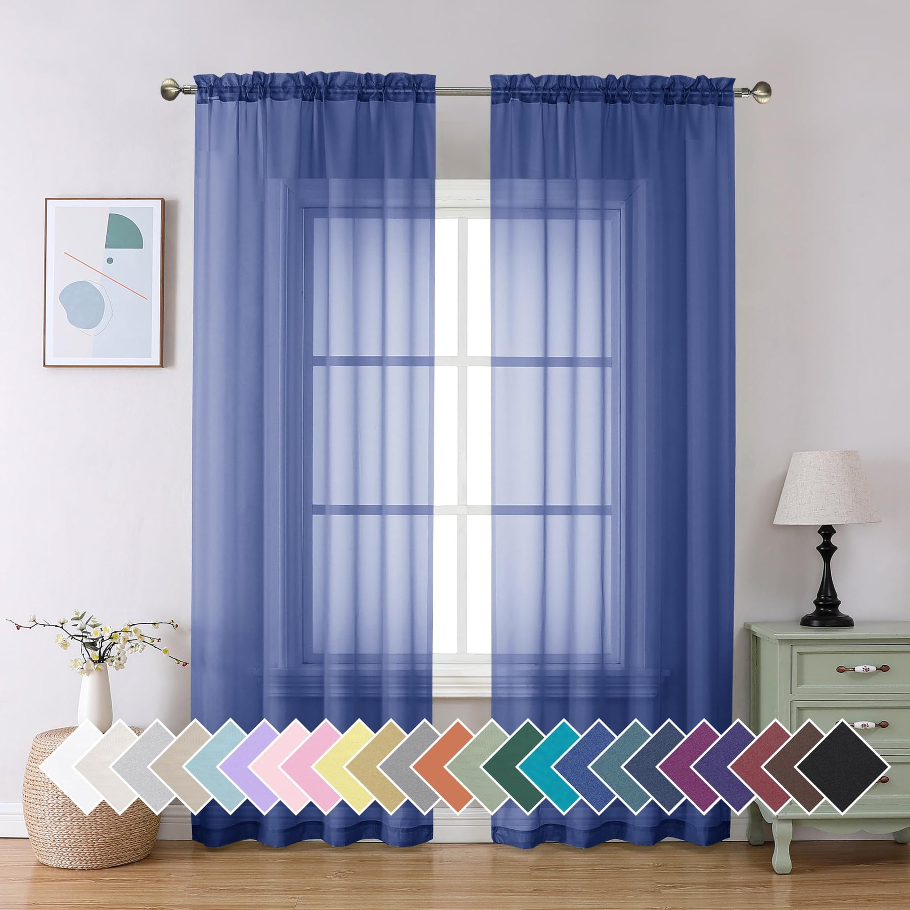 Airy Sheer Voile Curtains Set for Living Room & Bedroom