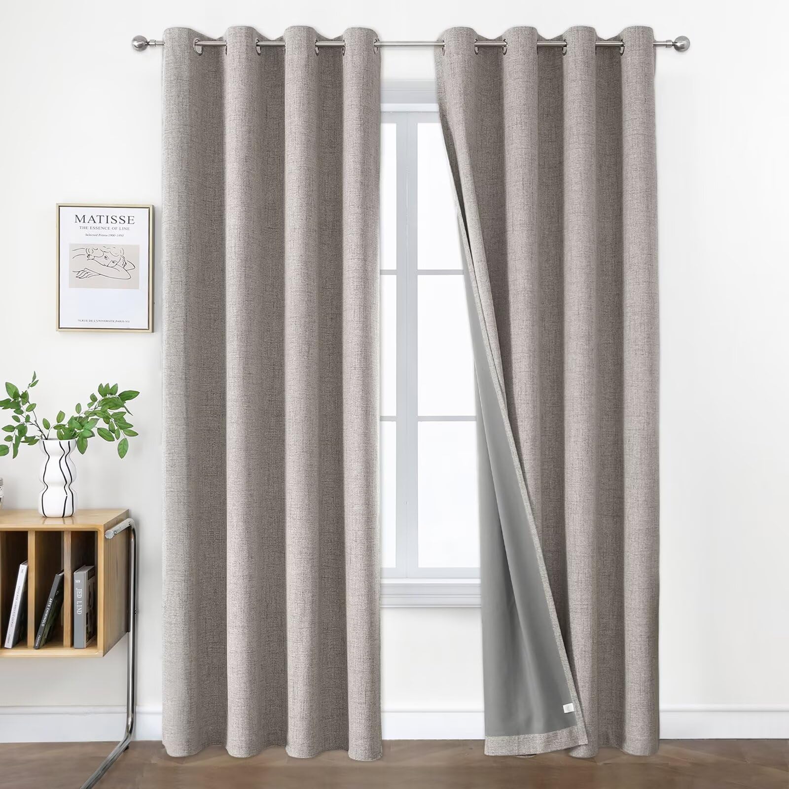 Joydeco 52 Inch Wide Bedroom 100% Faxu Linen Textured Privacy Curtains