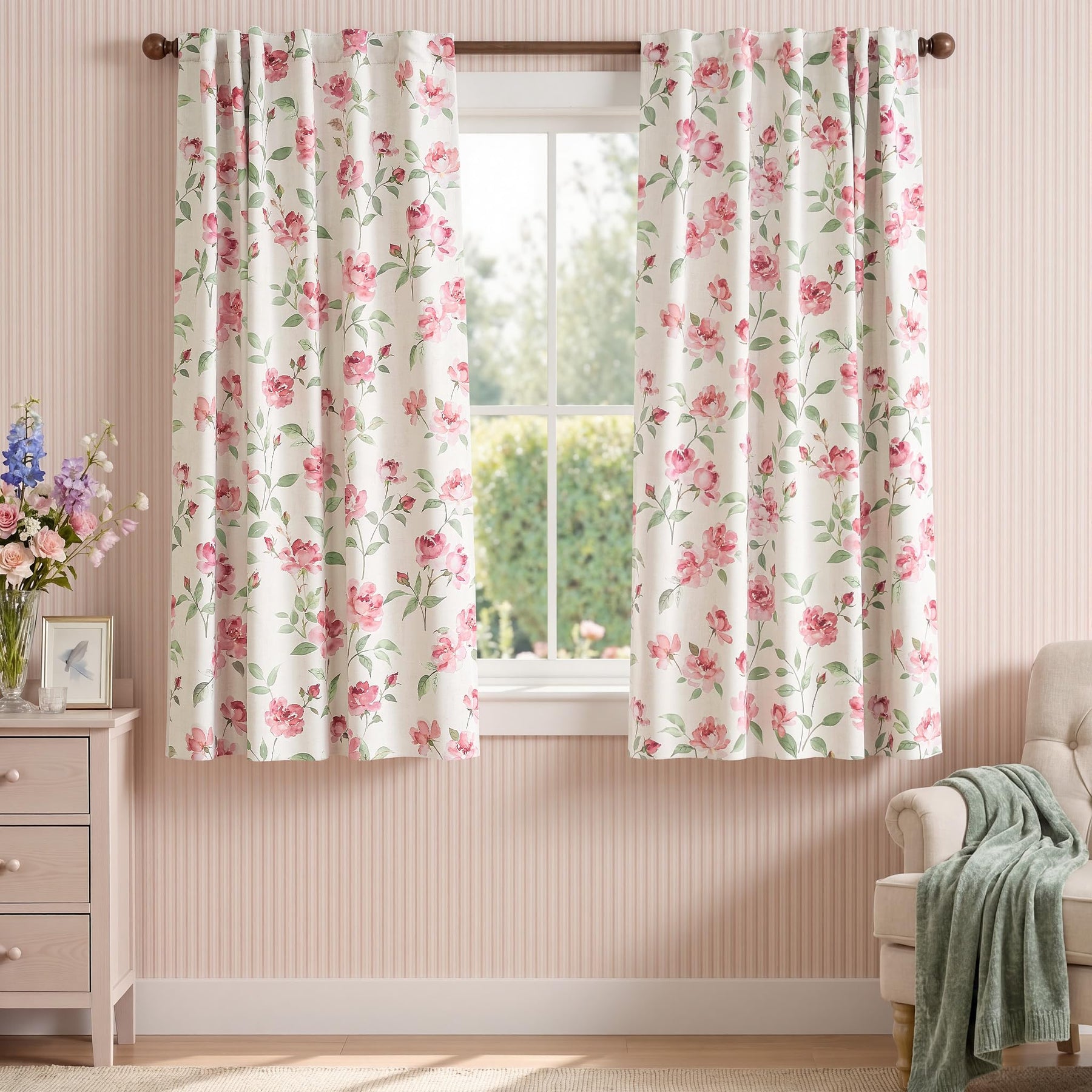 Boho Floral Room Darkening Linen Curtains