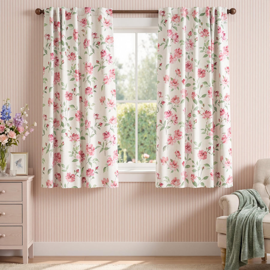 Boho Floral Room Darkening Linen Curtains