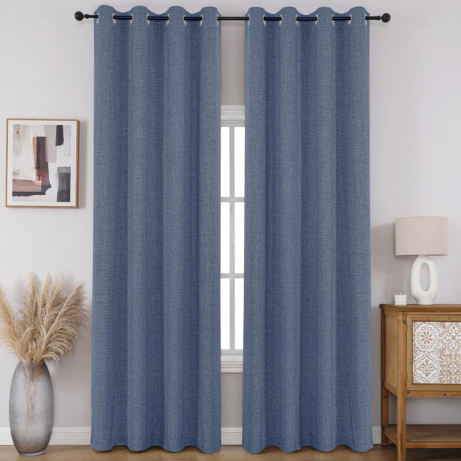 Full Blackout Faux Linen Grommet Curtains
