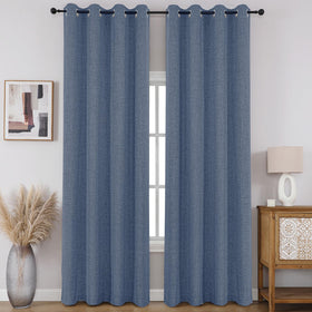 Full Blackout Faux Linen Grommet Curtains