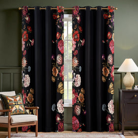 Boho Floral Room Darkening Linen Curtains