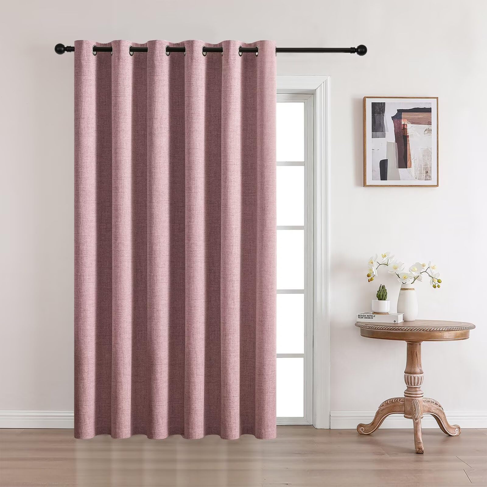 Full Blackout Faux Linen Grommet Curtains