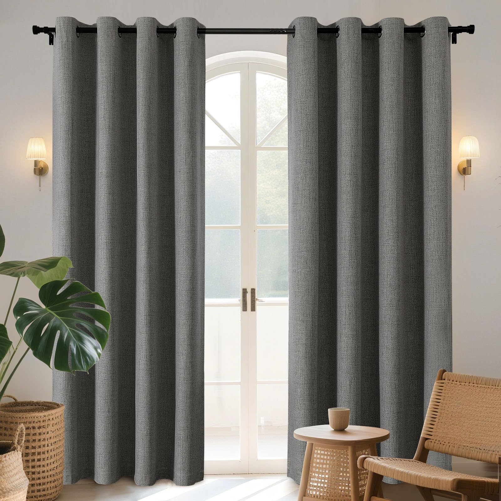 Joydeco 52 Inch Wide Bedroom 100% Faxu Linen Textured Privacy Curtains