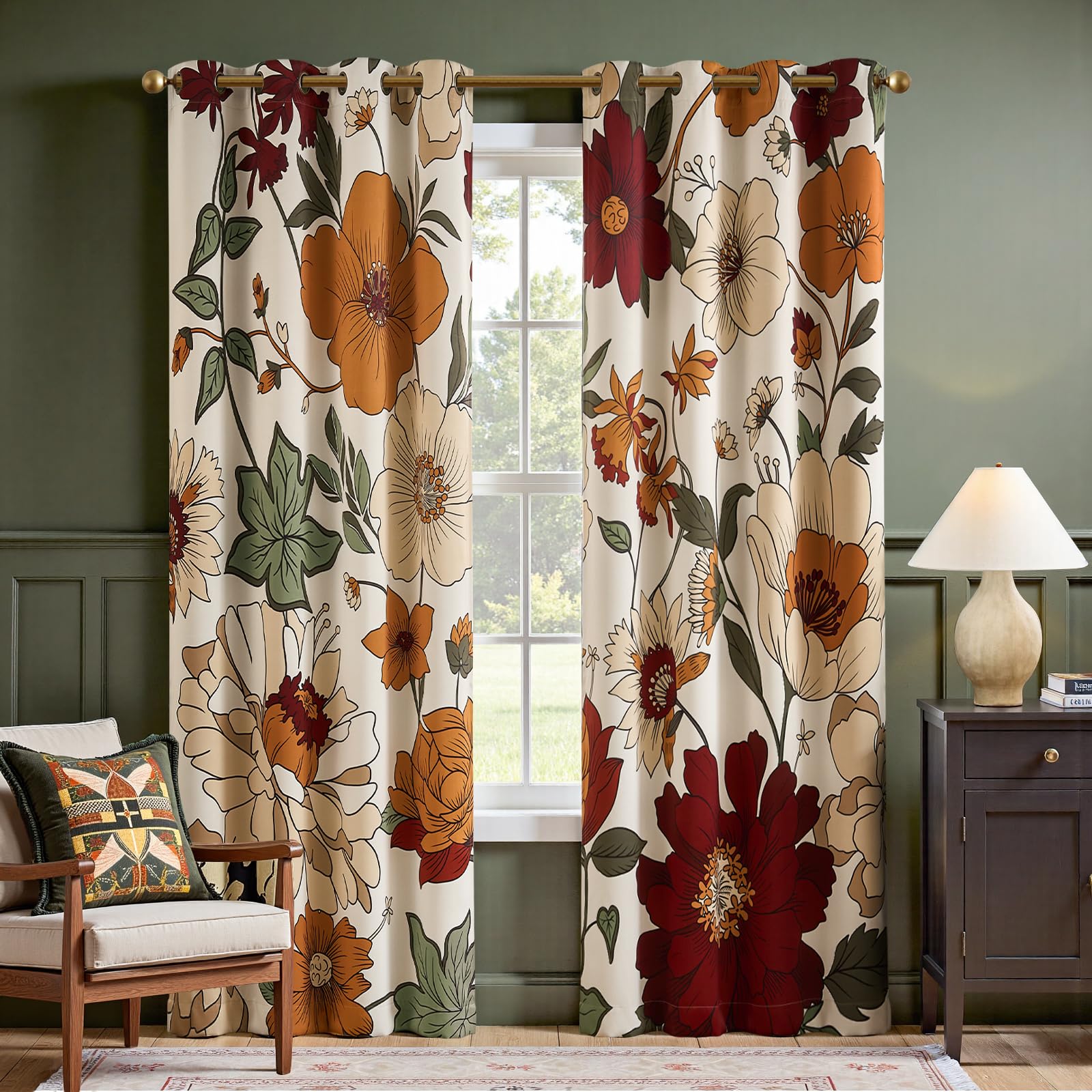 Boho Floral Room Darkening Linen Curtains