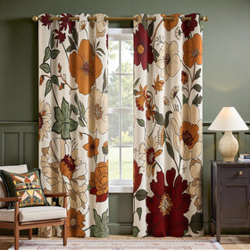 Boho Floral Room Darkening Linen Curtains