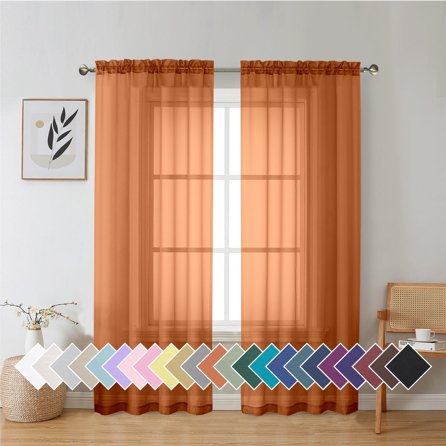 Airy Sheer Voile Curtains Set for Living Room & Bedroom